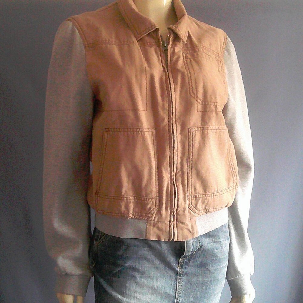 Anthropologie Hei Hei Excursion Tan Cotton Bomber Jacket L - Picture 3 of 8